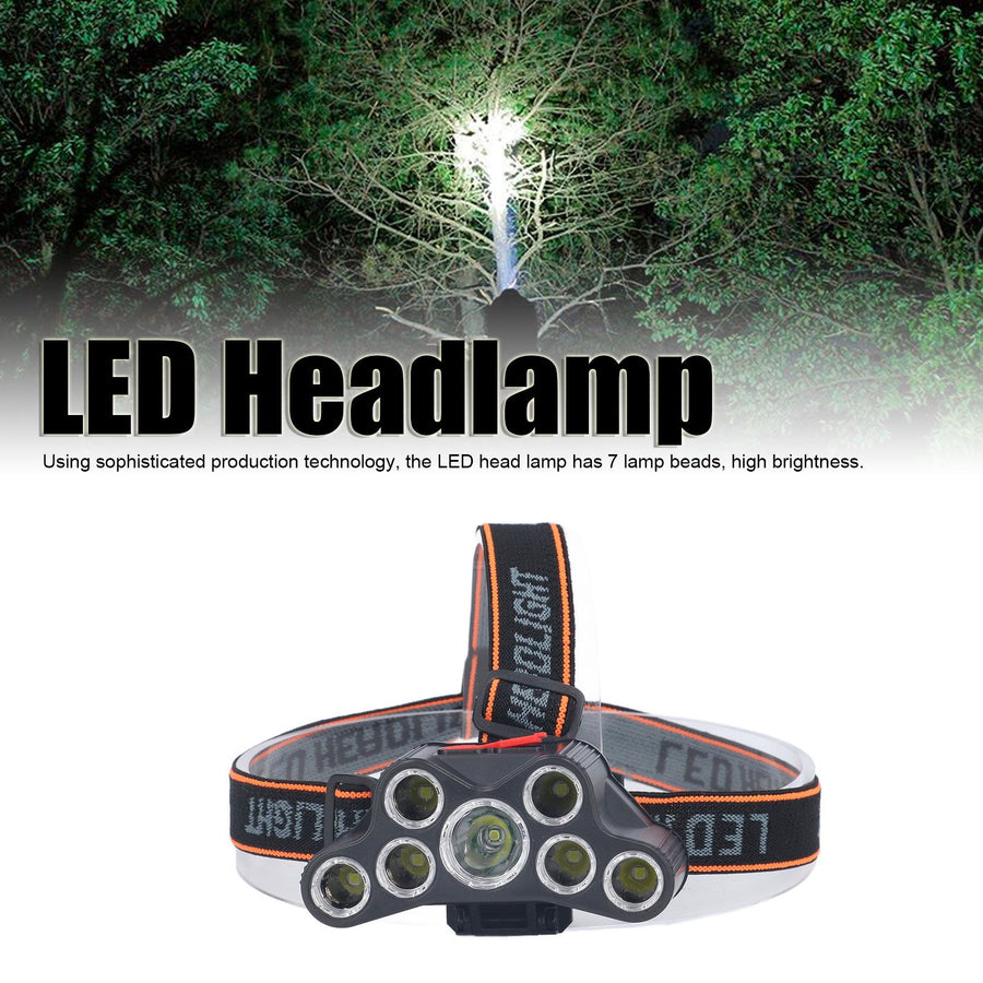 LED Headlamp 7 Lamp Beads High Brightness 4 Mode Waterproof USB Charging Head Band Light for Camping Maintenance