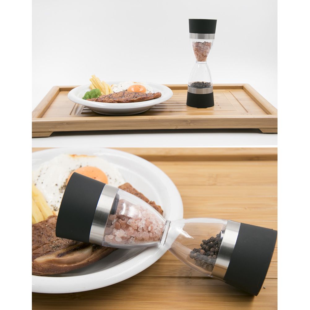 Stainless Steel Salt and Pepper Grinder Set 2 In 1 Seasoning Tank with Adjustable Grind Size