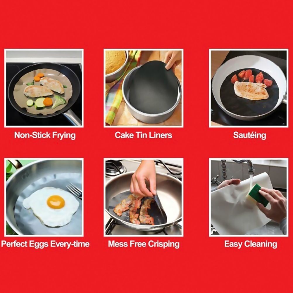2 Pack 24cm Round Non Stick High Temperature Pan Frying Pan Liner Sheet Cooking Wok Sheet Pad for Kitchen BBQ Baking