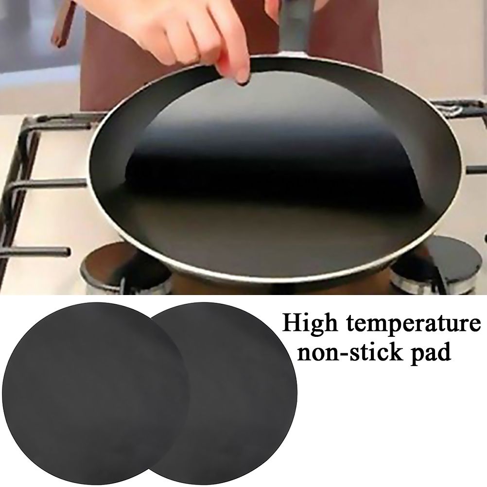 2 Pack 24cm Round Non Stick High Temperature Pan Frying Pan Liner Sheet Cooking Wok Sheet Pad for Kitchen BBQ Baking