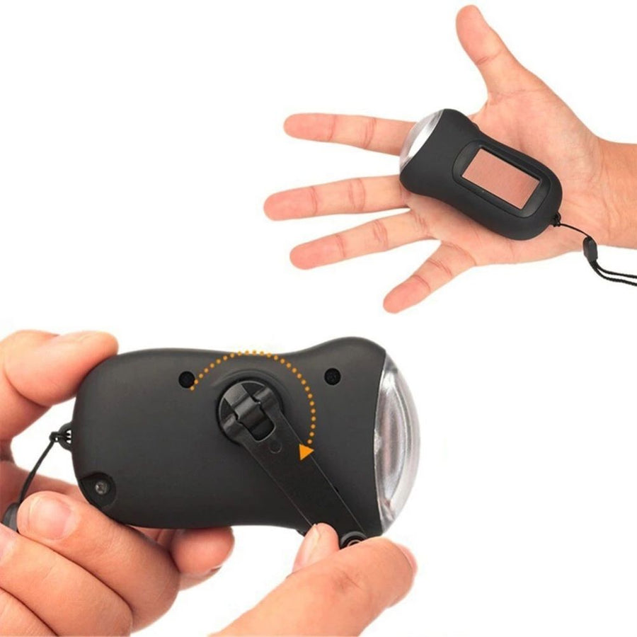 Mini LED Hand Crank Dynamo Solar Power Flashlight Portable Energy Saving Flashlight Camping