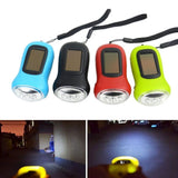 Mini LED Hand Crank Dynamo Solar Power Flashlight Portable Energy Saving Flashlight Camping - Low Angle