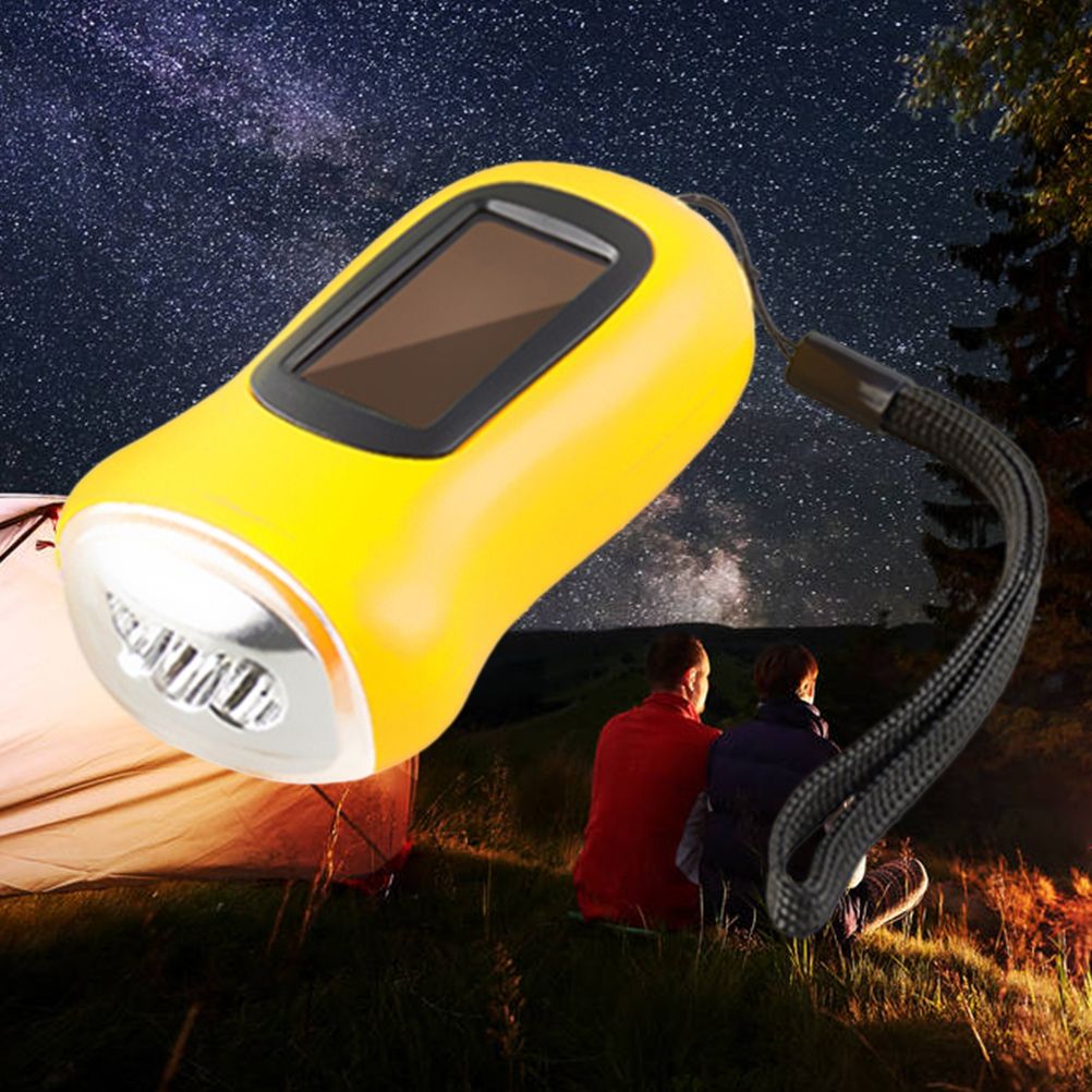 Mini LED Hand Crank Dynamo Solar Power Flashlight Portable Energy Saving Flashlight Camping