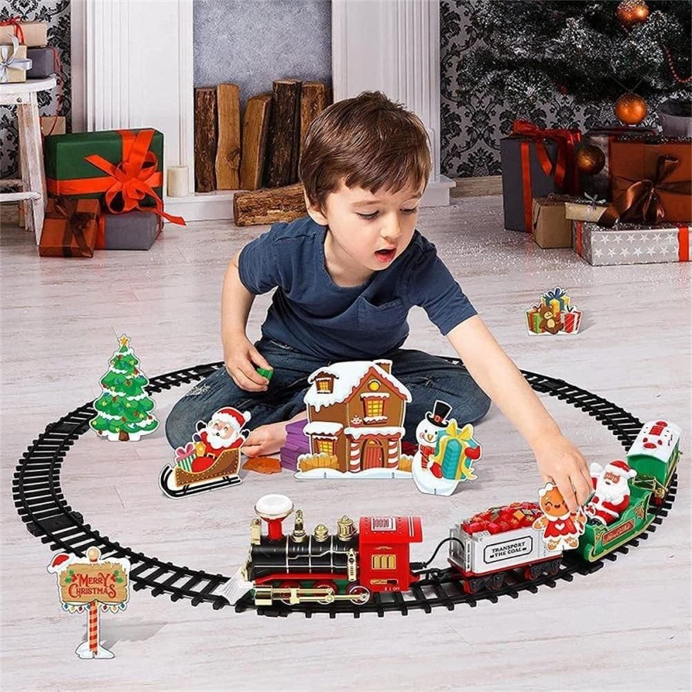 Christmas Train Set with Sounds and Lights Electric Rail Car Toy Mini Train Toy Set for Christmas and Home Decoration