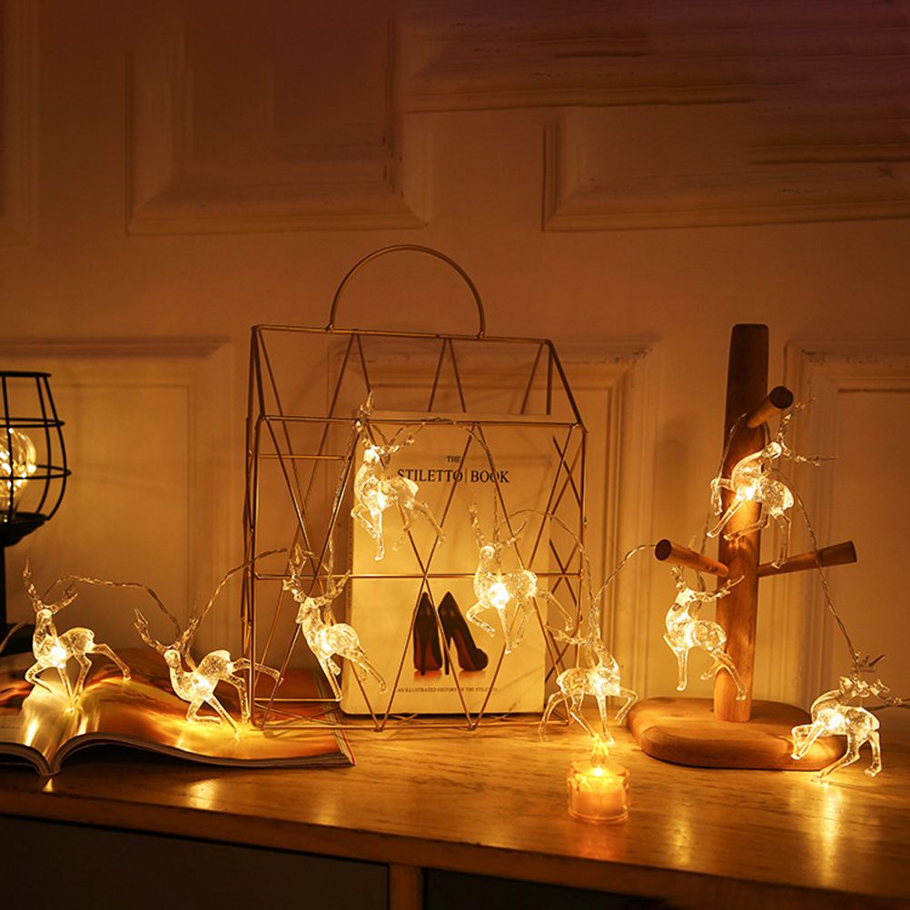 Christmas Indoor Reindeer Lights Decorations 10 LED Warm White String Lights USB Battery Powered Fairy Lighting Xmas Gifts