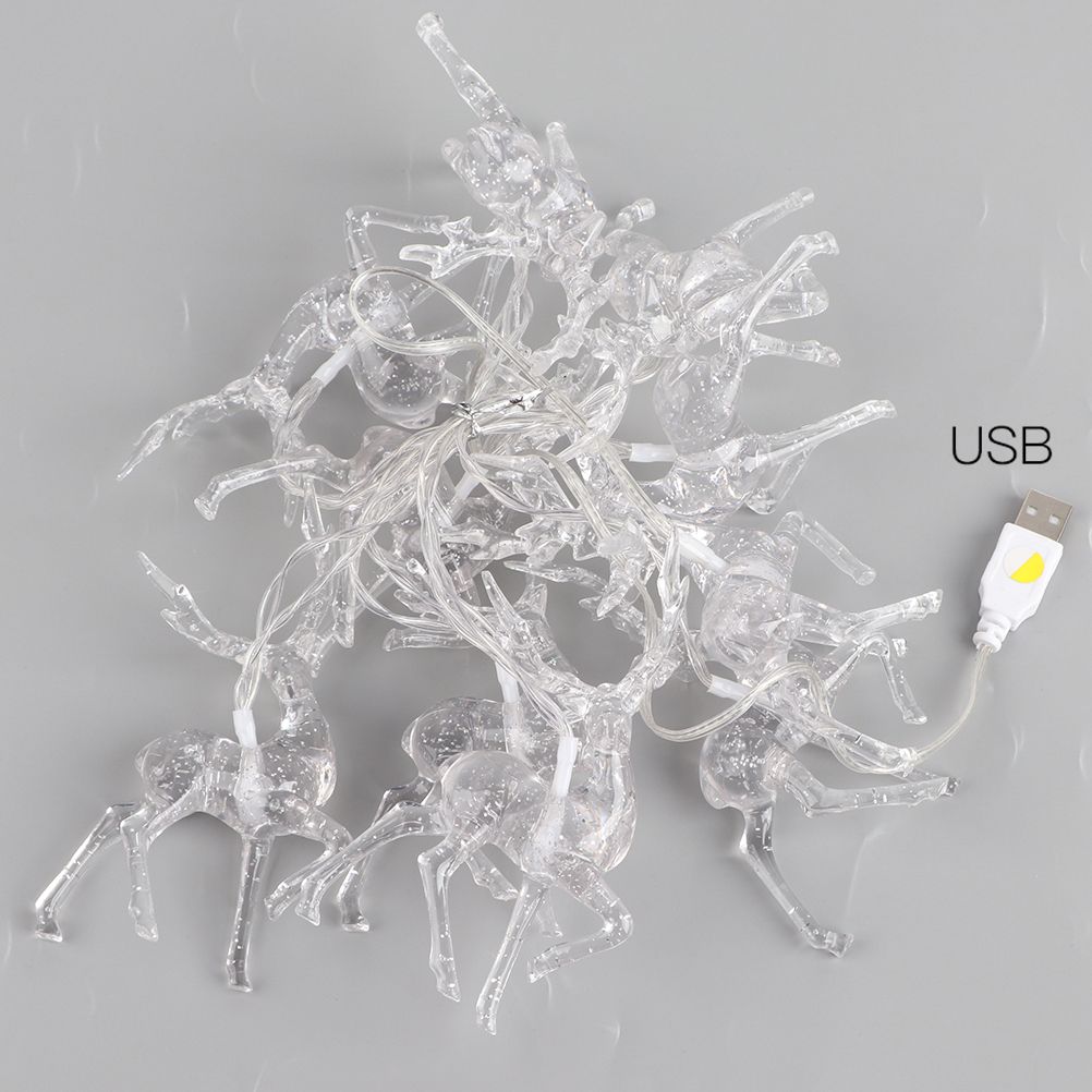 Christmas Indoor Reindeer Lights Decorations 10 LED Warm White String Lights USB Battery Powered Fairy Lighting Xmas Gifts
