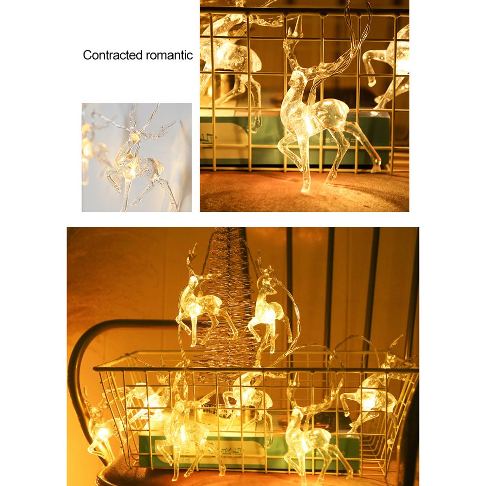 Christmas Indoor Reindeer Lights Decorations 10 LED Warm White String Lights USB Battery Powered Fairy Lighting Xmas Gifts
