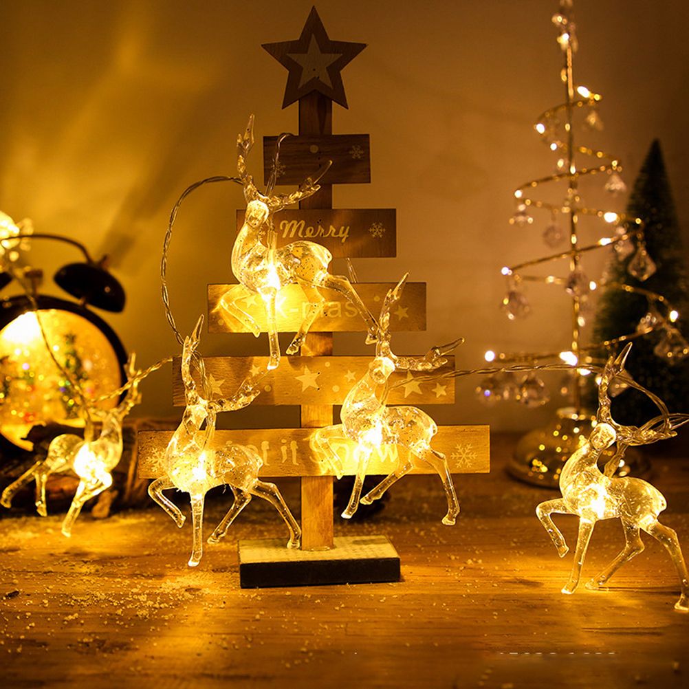 Christmas Indoor Reindeer Lights Decorations 10 LED Warm White String Lights USB Battery Powered Fairy Lighting Xmas Gifts