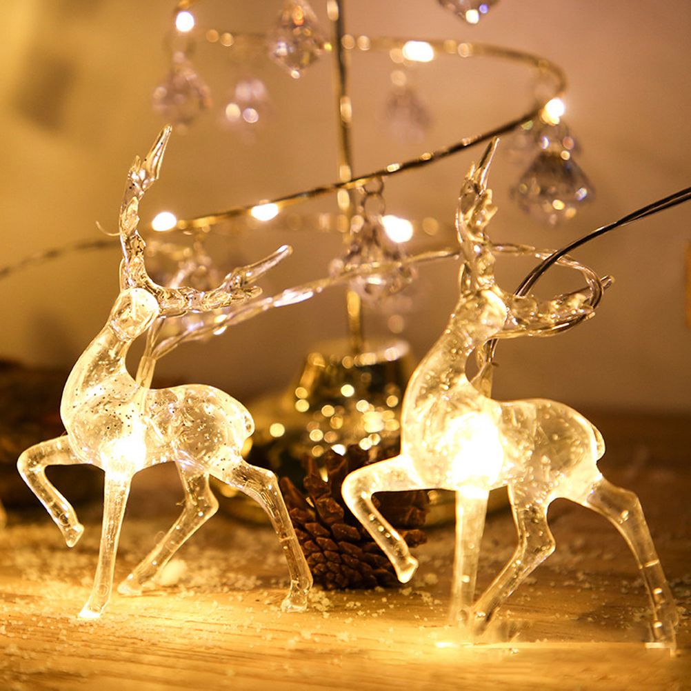 Christmas Indoor Reindeer Lights Decorations 10 LED Warm White String Lights USB Battery Powered Fairy Lighting Xmas Gifts
