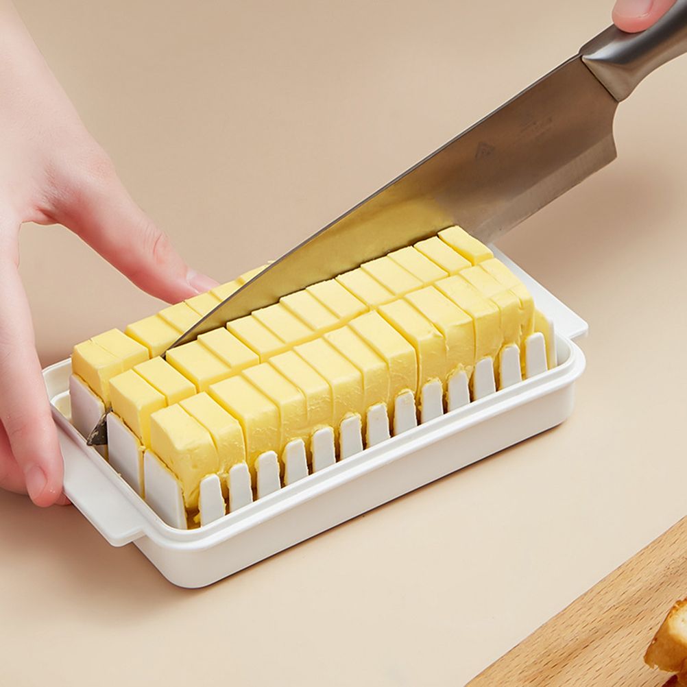 Butter Dish with Lid for Countertop Plastic Butter Keeper and Cutting Slot for Dividing and Storing Butter Container