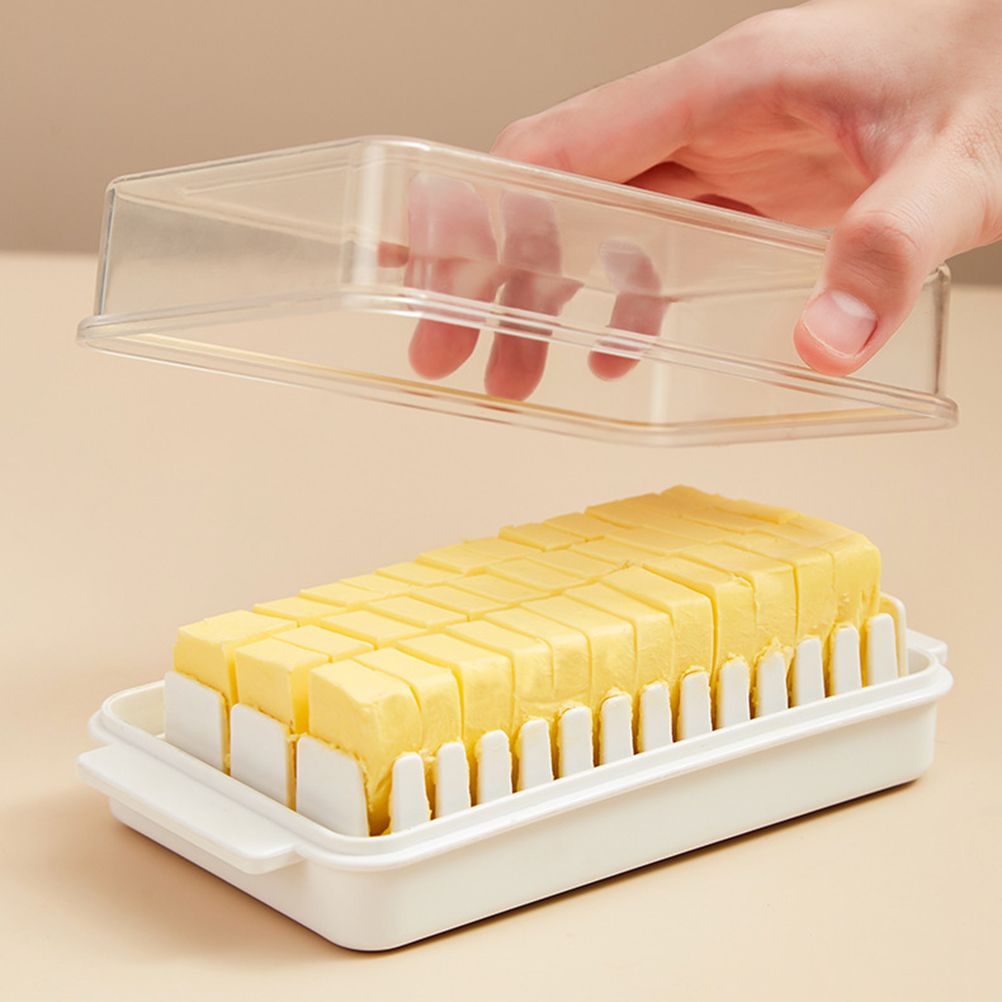 Butter Dish with Lid for Countertop Plastic Butter Keeper and Cutting Slot for Dividing and Storing Butter Container