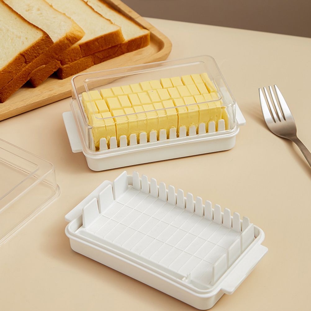 Butter Dish with Lid for Countertop Plastic Butter Keeper and Cutting Slot for Dividing and Storing Butter Container