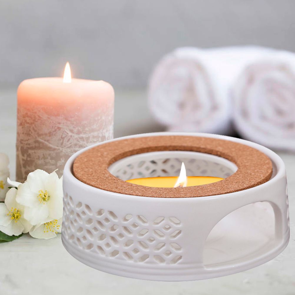 Teapot Warmer Porcelain Tea Heater without Electricity Candles Heating White Teapot Heater Winter Tea Warmer for Home Tea House
