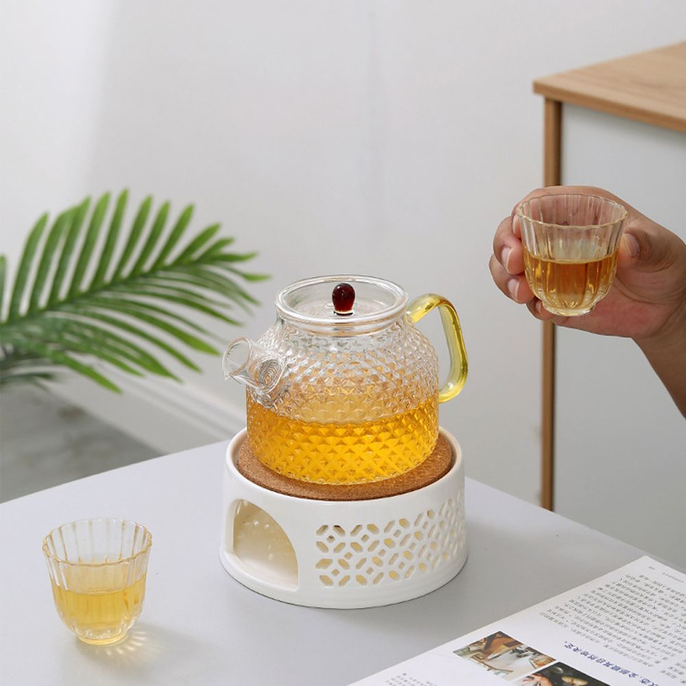 Teapot Warmer Porcelain Tea Heater without Electricity Candles Heating White Teapot Heater Winter Tea Warmer for Home Tea House