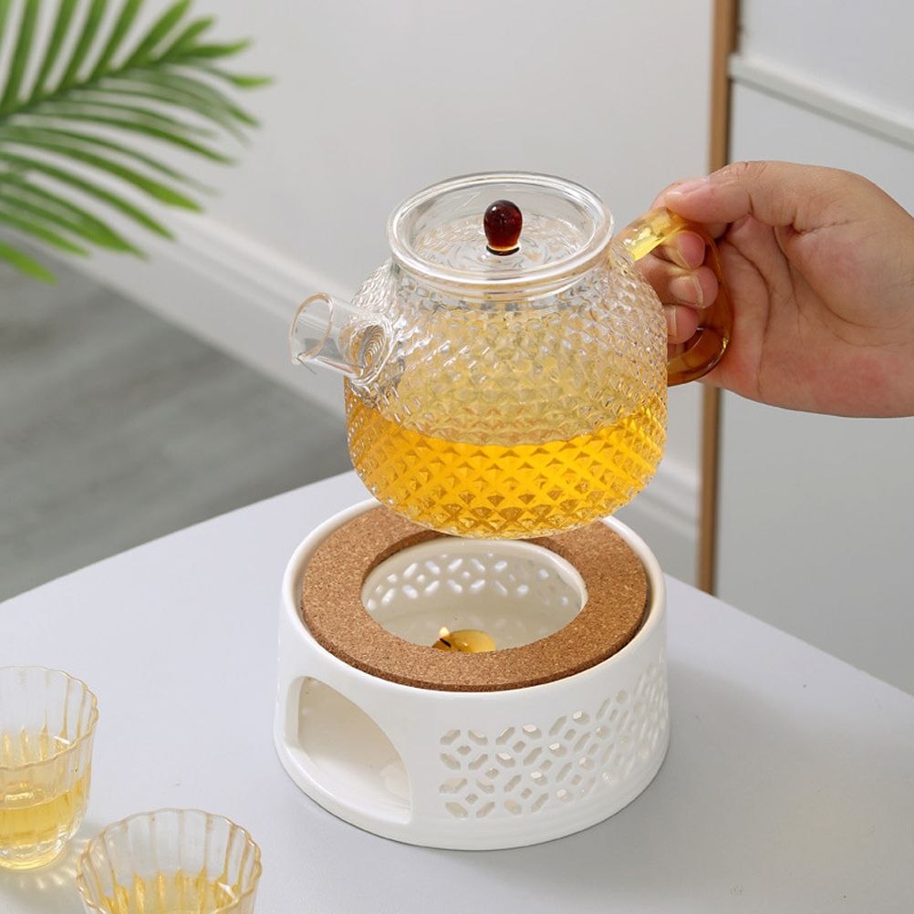 Teapot Warmer Porcelain Tea Heater without Electricity Candles Heating White Teapot Heater Winter Tea Warmer for Home Tea House
