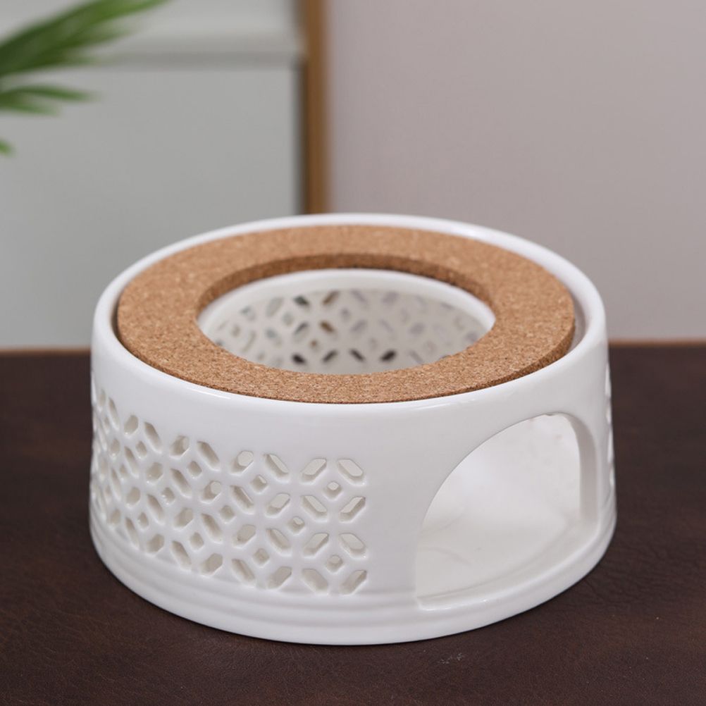Teapot Warmer Porcelain Tea Heater without Electricity Candles Heating White Teapot Heater Winter Tea Warmer for Home Tea House