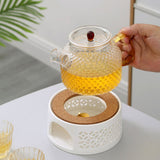 Teapot Warmer Porcelain Tea Heater without Electricity Candles Heating White Teapot Heater Winter Tea Warmer for Home Tea House - Low Angle