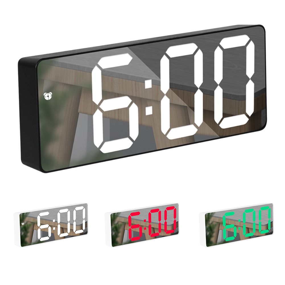 LED Digital Alarm Clock with Voice Control and Temperature Display Bedside Clock Adjustable Brightness Mirror Alarm