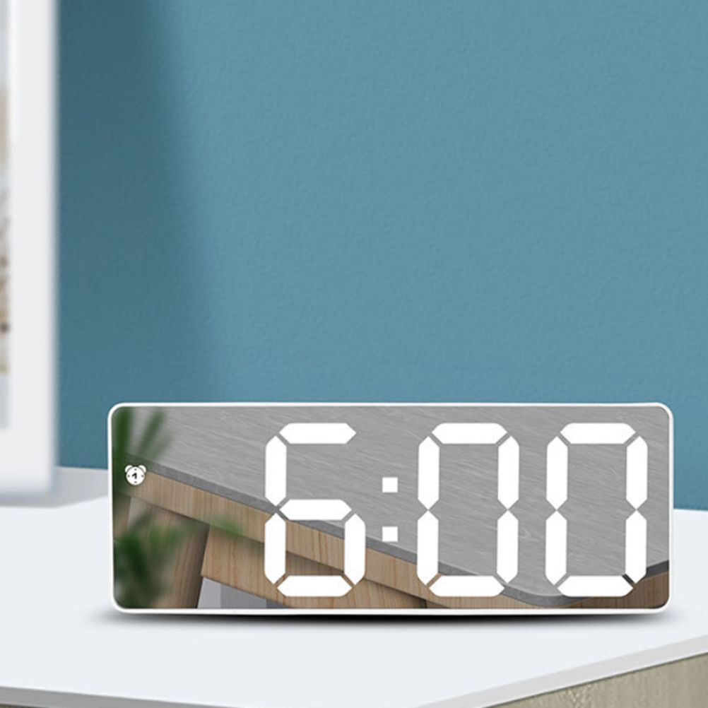 LED Digital Alarm Clock with Voice Control and Temperature Display Bedside Clock Adjustable Brightness Mirror Alarm