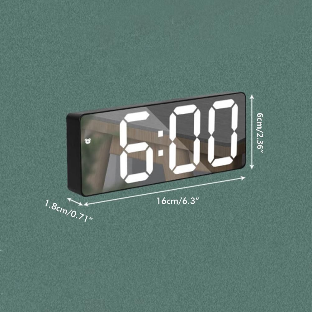 LED Digital Alarm Clock with Voice Control and Temperature Display Bedside Clock Adjustable Brightness Mirror Alarm
