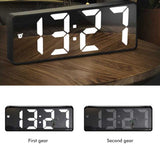 LED Digital Alarm Clock with Voice Control and Temperature Display Bedside Clock Adjustable Brightness Mirror Alarm