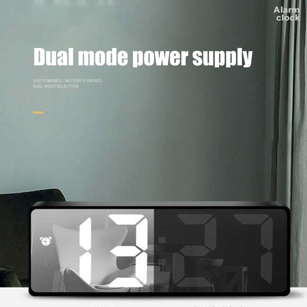 LED Digital Alarm Clock with Voice Control and Temperature Display Bedside Clock Adjustable Brightness Mirror Alarm