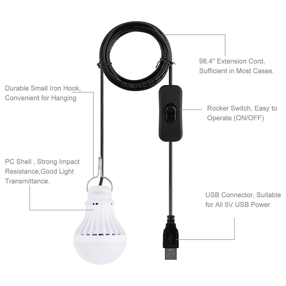 2 Pack LED Light for Camping 5W USB Children Bed Lamp Portable LED Bulb Outdoor Emergency Light