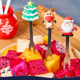 Christmas Silicone Fruit Fork Salad Fork Stainless Steel Children s Food Fork with Ceramic Cup Holder Reusable Fruit Fork Christmas Gift - Front View