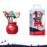 Christmas Silicone Fruit Fork Salad Fork Stainless Steel Children s Food Fork with Ceramic Cup Holder Reusable Fruit Fork Christmas Gift