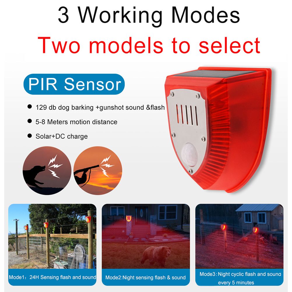 Solar Sound and Light Alarm Motion Sensor 110DB Sound Alert LED Flash Warning Strobe Security Alarm System for House Farm Villa