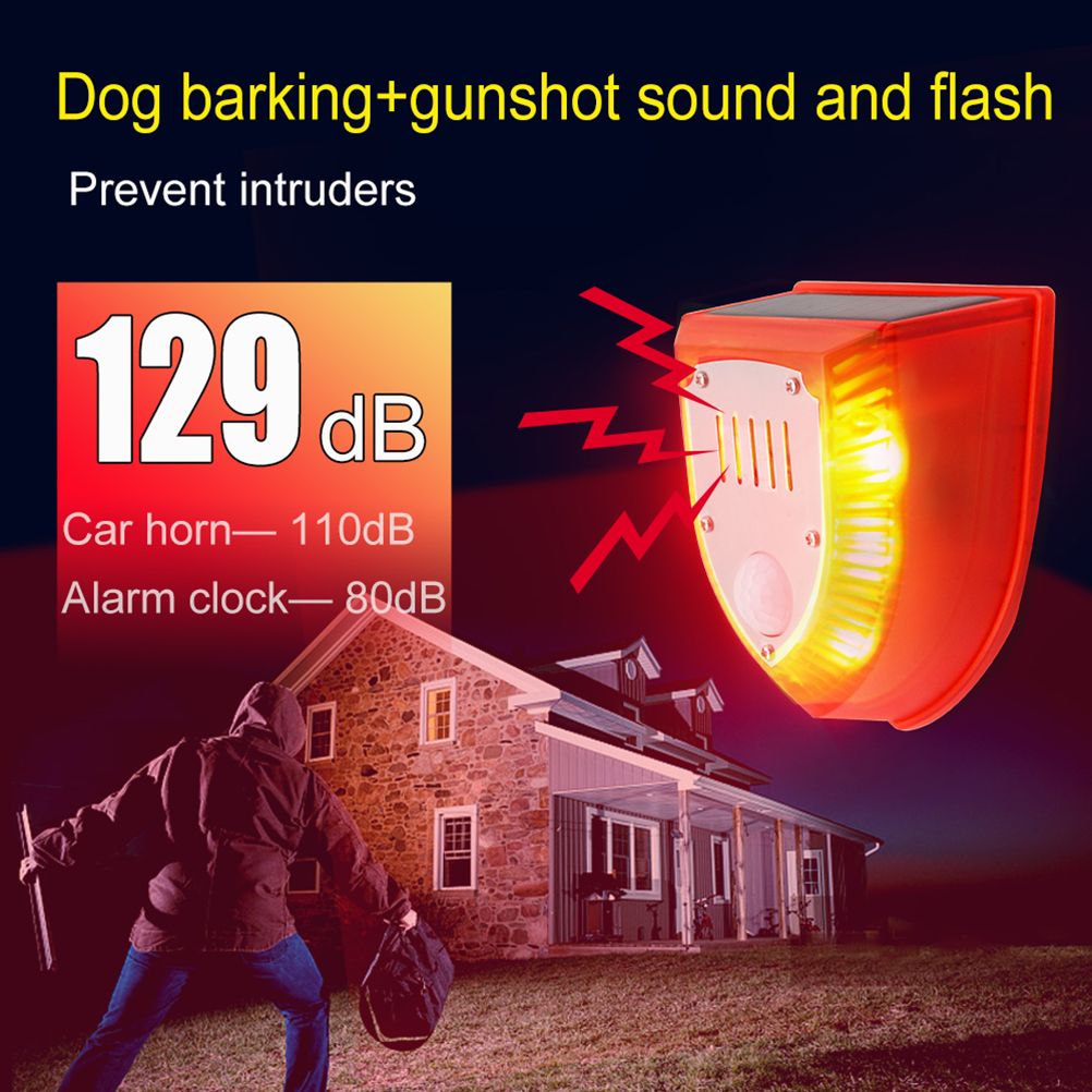 Solar Sound and Light Alarm Motion Sensor 110DB Sound Alert LED Flash Warning Strobe Security Alarm System for House Farm Villa