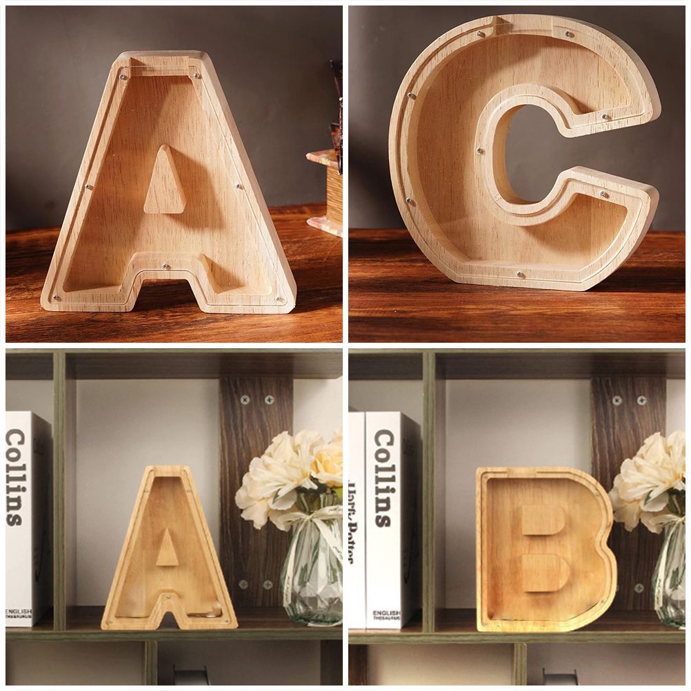 Piggy Bank Toy Alphabets Wooden Coin Piggy Bank Educational Gift for Kids Children Money Box