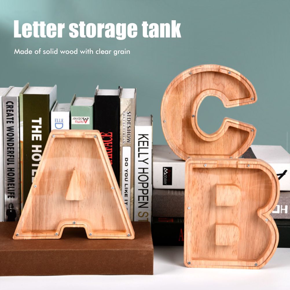 Piggy Bank Toy Alphabets Wooden Coin Piggy Bank Educational Gift for Kids Children Money Box