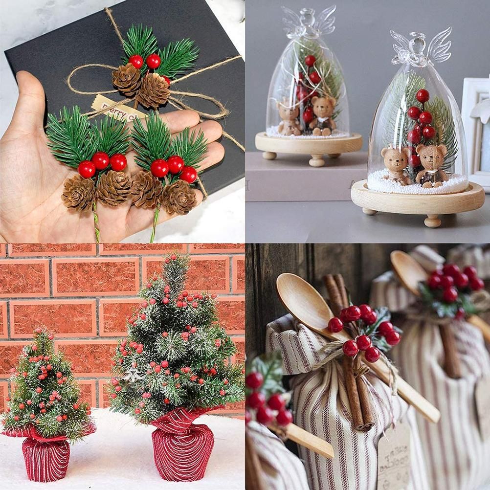 100Pcs Artificial Holly Berries 10mm Plastic Berries Decor on Wire for Christmas Tree Decorations Berry Garland Flower Wreath DIY Crafts