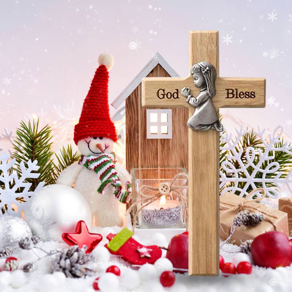 Praying Little Boy Wood Cross Wooden Blessing Cross Christmas Decoration Crafts Gifts for Newborns or Children