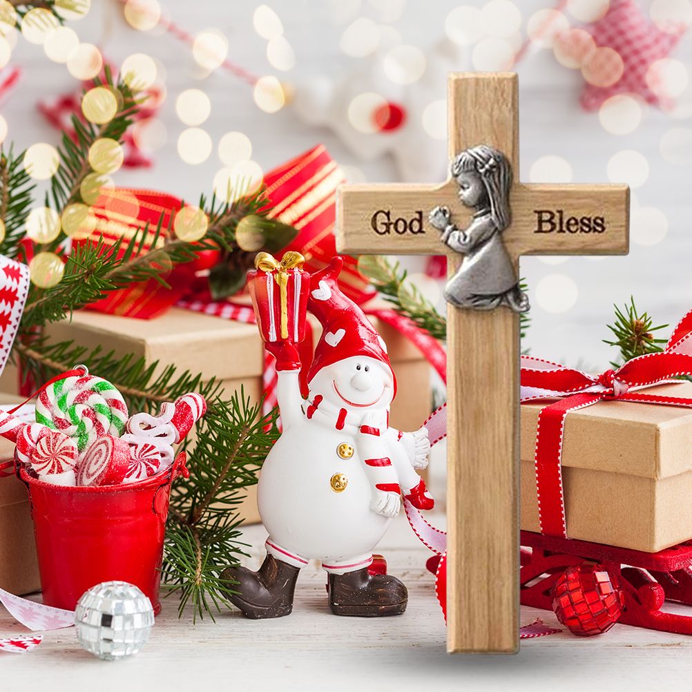 Praying Little Boy Wood Cross Wooden Blessing Cross Christmas Decoration Crafts Gifts for Newborns or Children