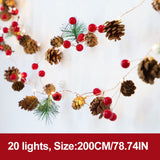 LED Christmas String Lights Decoration with Pine Cone Needles Red Berry Bell for Indoor Outdoor Christmas Party Holiday Decor