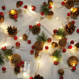 LED Christmas String Lights Decoration with Pine Cone Needles Red Berry Bell for Indoor Outdoor Christmas Party Holiday Decor