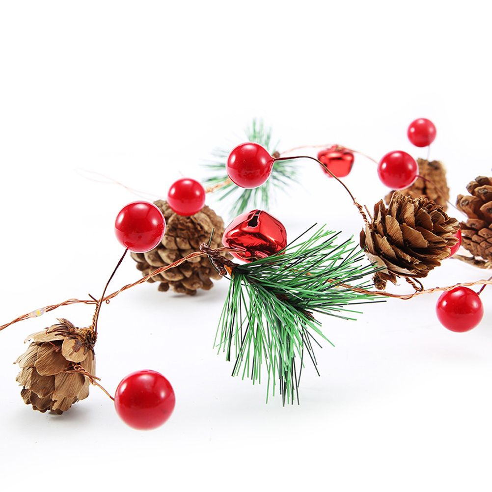LED Christmas String Lights Decoration with Pine Cone Needles Red Berry Bell for Indoor Outdoor Christmas Party Holiday Decor