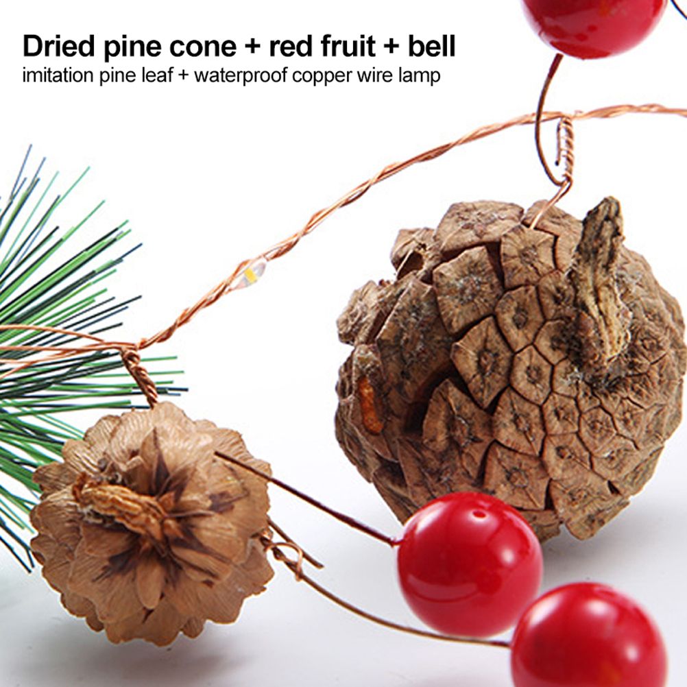 LED Christmas String Lights Decoration with Pine Cone Needles Red Berry Bell for Indoor Outdoor Christmas Party Holiday Decor
