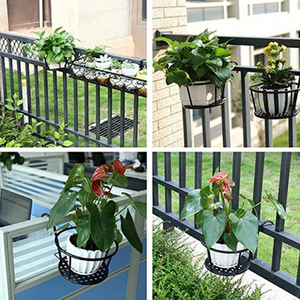 Hanging Railing Iron Planter Baskets Flower Pot Holder Hanger Metal Fence Rail for Patio Balcony Porch Fence