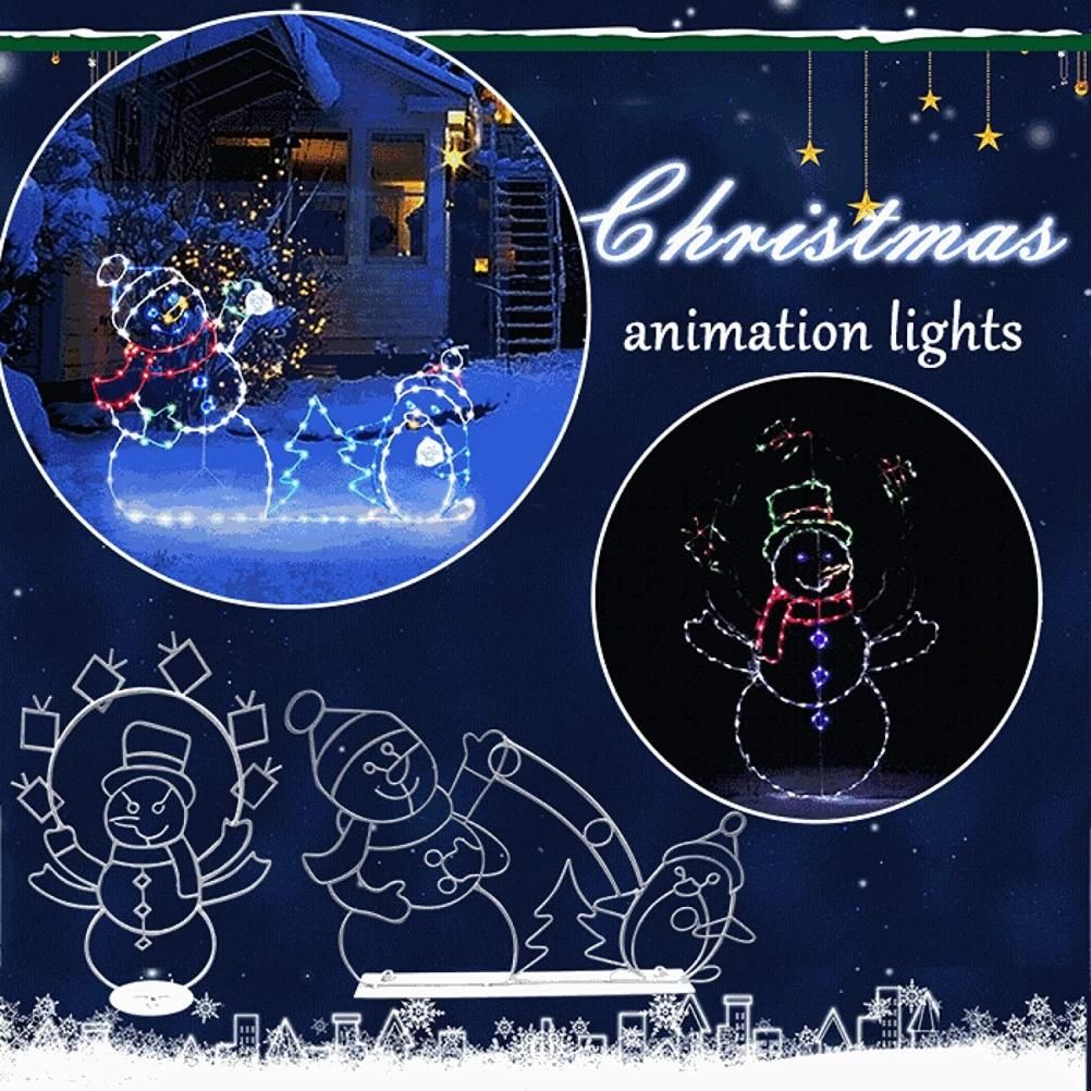 Christmas Fun Animated Ornaments Light String Garden Snow Glowing Decorative Frame Sign Indoor Outdoor Celebration Decor