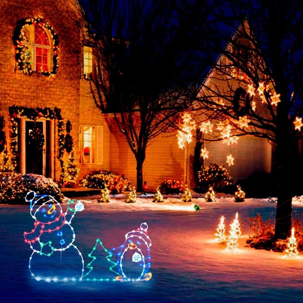 Christmas Fun Animated Ornaments Light String Garden Snow Glowing Decorative Frame Sign Indoor Outdoor Celebration Decor