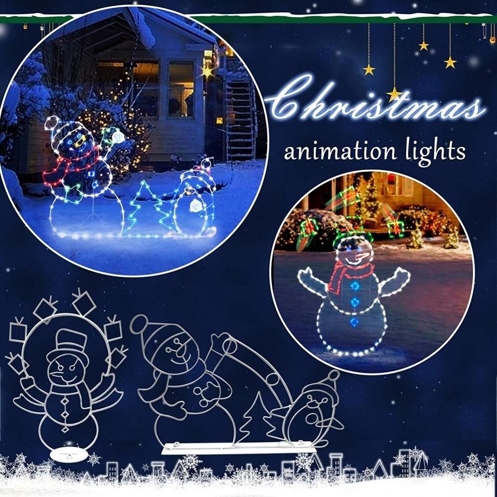 Christmas Fun Animated Ornaments Light String Garden Snow Glowing Decorative Frame Sign Indoor Outdoor Celebration Decor