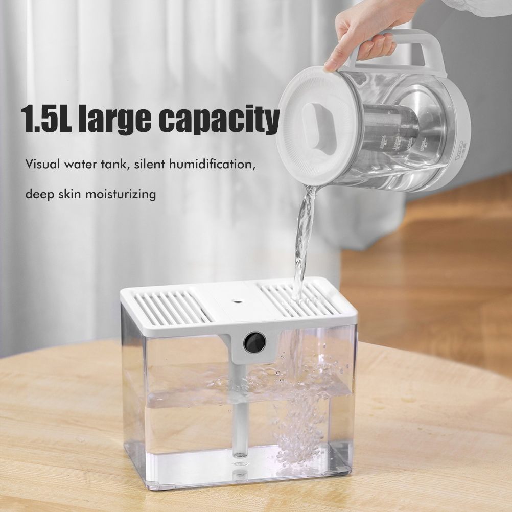1.5L Fully Transparent Air Humidifier Large Capacity Air Purifying Mist Maker 2 Modes Adjustable Essential Oil Diffuser