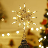 Christmas Star Tree Topper 3D Geometric Star Decorative LED Lights Battery Operated Beautiful Star Lighting with Springy Base for Holiday Xmas