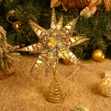 Christmas Star Tree Topper 3D Geometric Star Decorative LED Lights Battery Operated Beautiful Star Lighting with Springy Base for Holiday Xmas - Front View