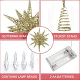 Christmas Star Tree Topper 3D Geometric Star Decorative LED Lights Battery Operated Beautiful Star Lighting with Springy Base for Holiday Xmas