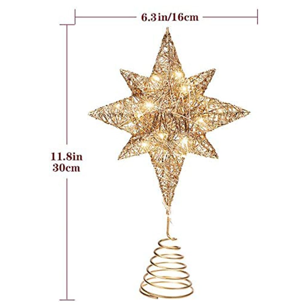 Christmas Star Tree Topper 3D Geometric Star Decorative LED Lights Battery Operated Beautiful Star Lighting with Springy Base for Holiday Xmas