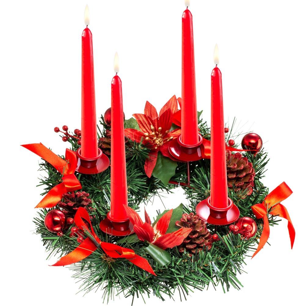 Christmas Advent Wreath Fir Wreath Christmas Arrangement Decorative Wreath with Candle Holder & Ribbon